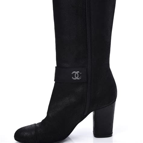 chanel flat knees boots calf hair|Chanel Knee High Leather Calf Skin Boots w/ Chain around .